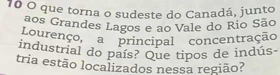 100 que torna o sudeste do Canadá, junto
aos Grandes Lagos e ao Vale do Rio São
industrial do país? Que tipos de indús-
a principal concentração
tria estão localizados nessa região?