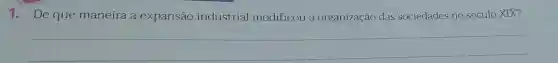 1. De que maneira a expansão industrial modificou a organização das sociedades no século XIX?
__