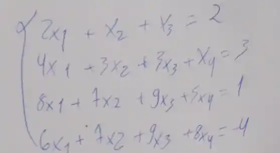 ) 2times 1+x_(2)=1 ytimes (+5x_(2)+3x_(2)+x_(4)=y 3times 1-14x_(2)+3x_(3)+5xy=1 6x_(4)+4times 2+3y_(2)=30