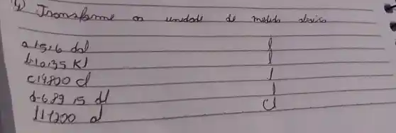 4) Jromsforme on unidode de medida desixo
[

2+5,6 mathrm(~d) 
610,35 mathrm(~kJ) 
mathrm(c) 1480 mathrm(~d) 
mathrm(~d)-689 mathrm(~d) 
111200 mathrm(~d)

]