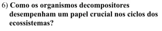 6) Como os organismo s decompositores
desempenham um papel crucial nos ciclos dos
ecossistemas?