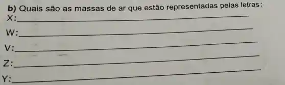 b) Quais são as massas de ar que estão representadas pelas letras:
__
N:
V:
Z:
Y: