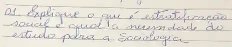 01. Explique o que é estratificacão social e qual a necesdade do estudo para a sociolugia