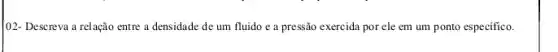 02- Descreva a relação entre a densidade de um fluido e a pressão exercida por ele em um ponto especifico