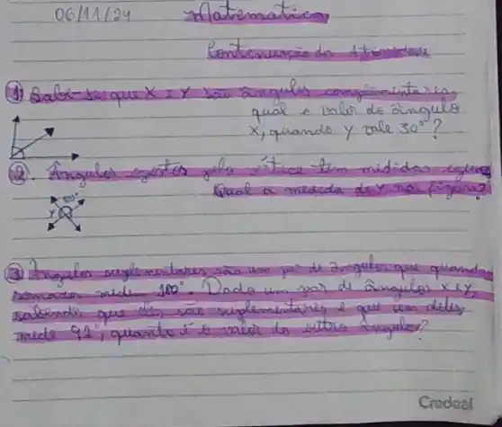 06 / 11 / 24 infatematicas qual e valor do ângulo x , quando y vale 30^circ ?
Credeal