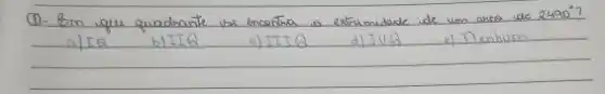 (1). Em que quadrante us encertia a entrumidase de un ance 1062490^circ ?
a) Ia
b) IIQ
c) IIIQ
d) Jve
e) Nenhum