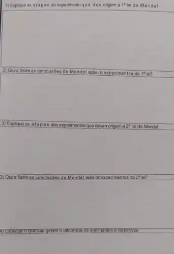 1) Explique as etapas do experimento que deu origem a 1^a lei de Mendel.