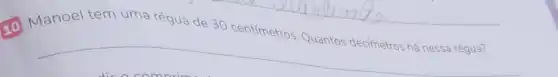 10 Manoel tem uma régua de 30 centímetros. Quantos decmetros há nessa régua?
__
tradesman