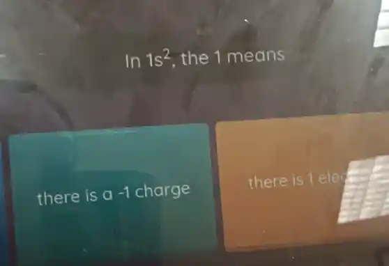 In 1s^2 , the 1 m eans
there is a -1 charge
there is 1