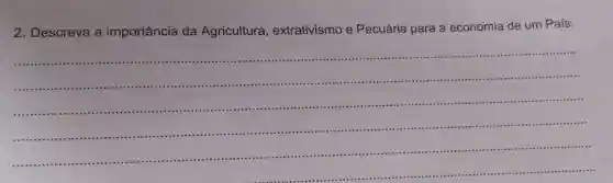 2. Descreva a importância da Agricultura , extrativismo e Pecuária para a economia de um Pais:
__