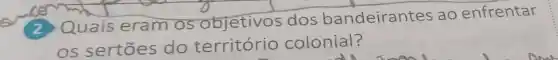 (2) Quais eram os objetivos dos bandeirantes ao enfrentar
os sertōes do território colonial?