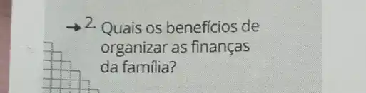 2. Quais os beneficios de
organizar as finanças
da família?