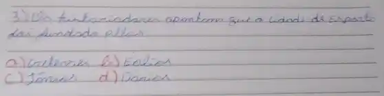 3) Os historiadares apontom que a cidad de Exparto tri fundado pllas
a) (rutenses b) Eolios
c) Jónios d) Dónios