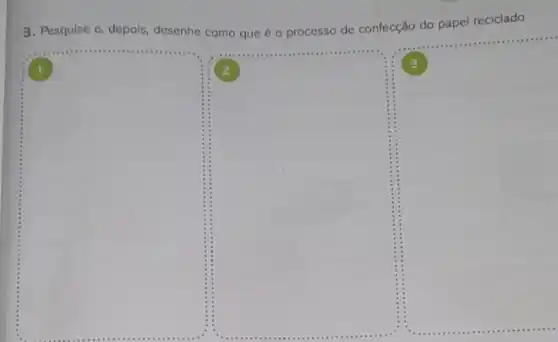 3. Pesquise e, depois desenhe como que o processo de confecção do papel reciclado.
square 
square 
square 
3