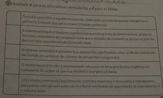 (5) Assinale V para as afirmativas verdadeiras e para as falsas:
square 
square 
square 
square