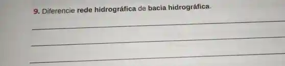 9. Diferencie rede hidrográfica de bacia hidrográfica.
__