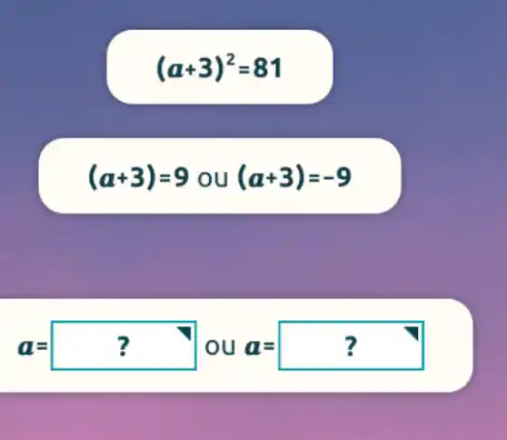 (a+3)^2=81
(a+3)=9 ou (a+3)=-9
a=? ou a=?