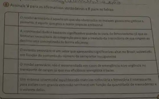 Assinale V para as afirmativas verdadeiras e para as falsas:
square 
square 
square 
square 
square