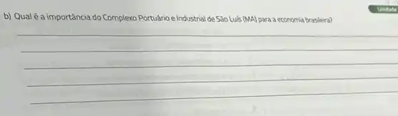 b) Qual é a importância do Complexo Portuário e Industrial de São Luís (MA)para a economia brasileira?
__