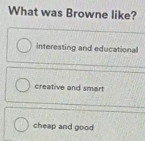 What was Browne like?
interesting and educational
creative and smart
cheap and good