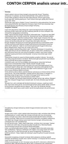 CONTOH I CERPEN analisis unsur intr...
Orientasi:
Seperti apakah rasanya hidup menjadi orang yang tak dimaui?Tanyakan
pertanyaan ini padanya. ika dia bisa berkata-<ata, mak a yakinlah dia akan
melancarka jawabnya. Konon dia lahir tanpa diminta. Korban gagal gugur
kandungan dari seorang perempuan. Hasil sebuah hubungan gelap yang dilaknat
warga dan Tuhan.
Perempuan yang saat ini disebut "ibunya"bukanlah ibu yang sebenarnya . Dia hanya
inang yang berkasihan lalu bergantian menyusui lapar mulut dua orang bayi; bayi
berwaj ah penyok yang dibuang orang di pinggir kampung.
Rangkaian Peristiwa:
Suatu hari yang biasa; siang terang dan wanita berwajah penyok tengah keliling
kampung sendiri saat anak-anak kecil sepulang sekolah itu mulai mengekori dan
menyamb ut punggungnya di belakang.
Maka, wanita penyok mengambil sebongkah batu Tangannya yang dekil
melemparkan batu itu ke arah Seorang anak bengal peyang
terkena timpukanny a. Membuat t jidatnya terluka Darah segar mengucur dari situ,
mengubah seragam putihnya menjadi merah Dia pulang ke rumah mengadu kepada
ibunya , sementara lain menjadi takut dan bubar satu-satu.
Dengan terpaksa,keluarga wanita berwajah penyok akhirnya memutuskan untuk
memasung dirinya pada sebuah ruangan kecil yang tak bisa disebut manusi awi
dekat tanah pekuburan. Sejak itu wanita berwajah penyok tinggal di dalamnya
Bulan berganti tahun, tanpa tahu itu malam atau siang.
Seperti apakah rasanya hidup dalam sepi?Tanyakan ini kepadanya.
Maka, yakinlah jika dia bisa berkata-kata, dia akan melancarkan jawabannya. Tak
ada yang benar benar tahu ap a yang dia kerjakan di dalam sana walau kadang
terdenga r suaranya berteriak untuk berontak. Ini hanya menambal ngeri tanah
pekuburan.
Orang-oran g mengira itu suara kuntilanak jejadian penghuni kuburan.Tak pernah
ada orang yang ben ar-benar mendekat. Wanita berwajah penyok telah lupa bahasa
tanpa ia pernah benar-bena menguasainya.
Andaikata suatu saat dia bisa terbebas dari pasungnya, orang akan bertanya
bagaimana ia bisa bertahan hidup? Sebab ia telah menjadi sendiri.
Pada malam yang biasanya kelam nan pekat kini wanita berwajah penyok bisa
mendapat segaris cahaya dari celah lubang tadi Kepalanya didongakkan ke atas,
dia bisa melihat rembulan . Bertahun dia tidak melihat rembulan hingga ia lupa
bahwa yang dilihatnya adalah rembulan.
Untuk pertama kalinya dalam periode tahunan pasungnya, ia merasa bahwa dirinya
punya teman. Dia mulai berkenal an. Dengan bahasa yang hanya ia mengerti, ia
bercakap-cakap dengan bulan . Dia selalu menunggu teman barunya untuk
berkunjung dan bercakap-cakap dengannya setiap malam.
Namun, semakin hari bentuk wajah rembulan semakin sempit dan cekung Mengecil
dan terus mengecil hingga hanya menjadi sabit. Air muka rembulan juga semakin
pasi.
Semakin hari sabit rembulan jadi kembali membulat walaupun wajahnya masih
pasi. Saat bulan bulat penuh , wanita berwajah penyok girang sekali sebab ini berarti
dirinya berhasil menghibur teman baiknya. Tapi suatu hari rembulan kembali
menyabit dan seperti yang sudah-sudah, wanita berwajah penyok tak pernah bosan
menghiburnya dengan bahasanya sendiri hingga rembulan bulat penuh. Terus
seperti itu.
Komplikasi:
Hingga suatu malam, sehari setelah bulan benar-benar sabit,rembulan tidak datang
mengunjunginya.la sedih sekali dan mengira rembulan tak mau menemuinya.
Malam itu hujan turun deras . Wanita berwajah penyok berpikir bahwa rembulan
sedang menangi:s. Maka dia ikut menangis pula kesedihan mendalan sahabatnya,
dan sekali lagi,dengan bahasa yang hanya bisa dia mengerti , dirinya berusaha
membujuk bulan dan menghiburnya.
Dia tak pernah bosan. Tetapi , langit tetap hujan rembulan terus menangis . Tetesan
air masuk dari celah atap ruang pasung yang menjadi bocor. Menimpa kepala
wanita berwajah penyok dan membuat dirinya kebasahan.
Lelah, wanita berwajah penyok tertidur. la menggigil hebat tanpa ada orang yang
tahu keadaannya . Paginya ia terbangun oleh segaris sinar yang masuk dari celah
atap. Sinar kecil itu jatuh kekubangan air yang menggenang . Dirasakannya
tubuhnya demam Tetapi, begitu dia terbangun yang diingatnya hanyalah rembulan.
Resolusi:
Siang telah ini berarti rembulan telah pulang ke rumahnya setelah
semalam bersembunyi di balik awan sambil menangis.la menyesal tak bisa melihat
wajah rembulan malam tadi.
Didekatinya genangan air tadi Genangan yang tak jernih. la berwarna coklat karena
bercampur debu.Sebuah bavan dan menemukan