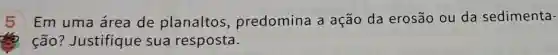 Em uma área de planaltos , predomina a ação da erosão ou da sedimenta-
ção?Justifique sua resposta.