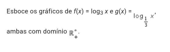 Esboce os gráficos de
f(x)=log_(3)xeg(x)=log_((1)/(3))x'
ambas com domínio
x_(+)^w