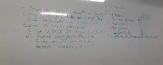 - Escolter um autor e sua obra titereria (de sua esculta) para realizar umé amélice sobre o texto escoltido.
- O que se deve sor desemvolvido e: Amélice completa de chre A porijáo do enunciador. Amálise morfolopita.
- Copa
- folliz rosto
- Sumírio
- Resumo
- Introducá
- Pafferencia tóriou e citacés