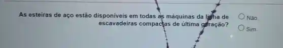 As esteiras de aço estão em todas as máquinas da lingha de
escavadeiras compactas de última gifração?
Não.
Sim.