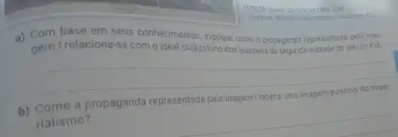 KEPPLER Joseph. Do Cabo ao Cairo. 1898
1 Iltogravura. Biblioteca do Congresso Washington, D.C.
a) Com base em seus conhecimentos explique como a propaganda representada pela ima-
gem I relaciona -se com o ideal civilizatório dos europeus da segunda metade do século XIX.
__
b)
a propaganda representada pela imagem I mostra uma
rialismo?