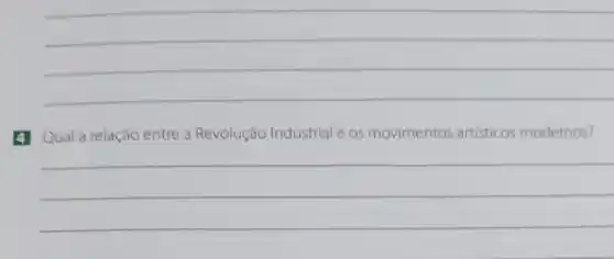 __
A Qual a relação entre a Revolução Industrial e os movimentos artísticos modernos?
__