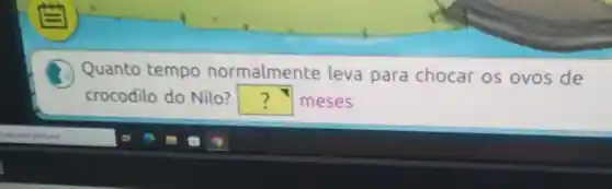 Quanto
lo do Nilo?
ormalmente
crocodilo do Nilo? square 
nte leva para chocar os ovos de