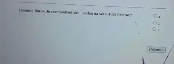 Quantos filtros de combustivel são usados na série 4000 Fastrac?
3
2
1