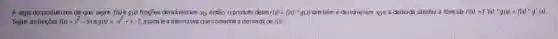 A regra do produto nos diz que: sejam five glad fungses deticaveisem xo. entǎo, o produto debs s(x)=f(x) g(x) tam bém é derixávelem xoe a derivadi satistar a form ula r'(x)=f'(x)cdot g(x)+f(x)'g'(x)
Sejam asfunjoes f(x)=x^2-5x g(x)=-x^3+x-7 assim lea afternativa que contents a deriradade r(x):