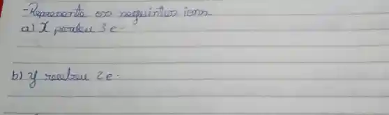 - Reprerenente os seguintos ienos.
a) x perdere 3 e -
b) y reabre 2 e -