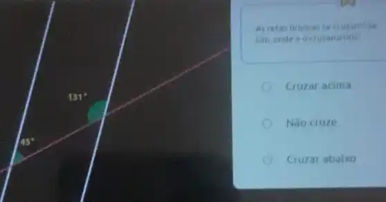 As retas brancas se cruz
sim, onde éo auzamento?
Cruzar acima
Nào cruze
Cruzar abaixo