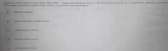 Segundo a norma tecnica ABNT NBR 88002008 -Projeto de estruturas de aco e de estruturas mistas de aco e concreto de edificios, a resistenc
tracao axial possui dois estados limites últimos:escoamento na seção bruta e
A Ruptura marginal.
Ruptura da secao liquida efetiva.
Desloc amento relativo.
Desloc amento parcial.
E Desloc amento total.