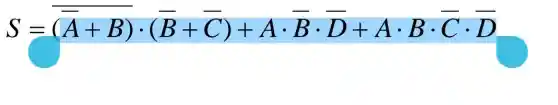 S=(overline (A)+B)cdot (overline (B)+overline (C))+Acdot Bcdot overline (D)+Acdot Bcdot overline (C)cdot overline (D)