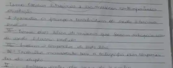 Temo: Escolos eirrários e as muscas eontemporâneos
ovuntaças
I-Apresentar as prinapous características do escalo elerário escelato
II- Eorver duas elras de mússas que facam relacais com a escolo liferarw esald do
III - Sndicas o eomporitor de eada litro
IV - Trabralho monuesaito em a esligrafis ais eompamen les do duplo