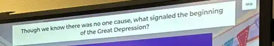 Though we know there was no one cause, what signaled the beginning
of the Great Depression?