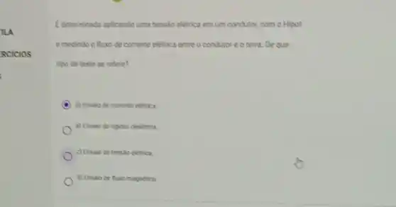 TLA
ERCICIOS
Edeterminada aplicando uma tensic eletrica em um condutor com o Hipot
e medindo o fund corrente eletrica entre o condutor e o terra De que
tipo de teste se refere?
C d) Ensaio de comente olitrica
a) Ensaio de rigidez dieletrica
c) Ensaio de tensis eletrica
b) Ensaio de funo magnetica