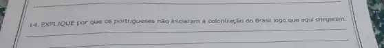 14. EXPLIQUE por que os portugueses não iniciaram a colonização do Brasil logo que aqui chegaram.