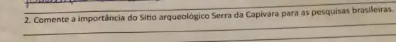 2. Comente a importância do Sitio arqueológico Serra da Capivara para as pesquisas brasileiras.
__