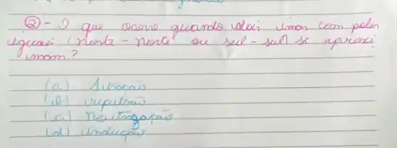 (2) - I que caerve quando aloí umos com poler ugeari I neste - norte ou sel-sul se aprexci imom?
(a) Aurocais
(i) vupulsaí
(ual newtagacáo
(d) unducáo