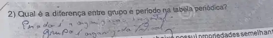 2) Qual é a diferença entre grupo e período na tabela periódica?