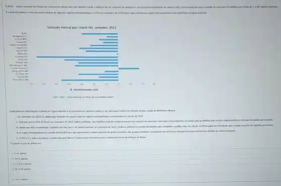 A coleta dos dados e feita nas inas uturas de algumas regibes metropolitanas e o FCA de setembro de 2022 para cada uma dessar replica metropolitan esta detalhada no higura seguinte.
Variação mensal por cidade 00 , setembro 2022
Fonte: NCE - Indice Rousal da mesas as Conumetar Anepe"
Anslutando as informaçōes contidas por façura anterior ao conceitos de ocecimento de nuctores nóses dos perposas nóses de inflaçio do pais, neste as afirmativas abaixo.
A. Um setembro de 2022 tes observados da hojura eflecta e uma bola ea regibes metropolitanas consideradas no cicluto do pais.
C. Um se deve que se afirma em
t.t.t.apena.
E. mathrm(t) e.t. v. v.
t.t.v. v. v. apenas.