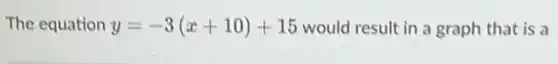 The equation y=-3(x+10)+15 would result in a graph that is a