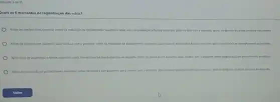 ergunta 5 de 15
Quais os 5 momentos de Higienização das mãos?
Antes de contato com paciente; antes da realizaçdo de procedimento asseptico; apos risco de expedição a fuldos corporais; apos contato com o paciente; apos contato com as areas proximas ao paciente
Antes de contato com paciente; apos contato com o paciente; antes da realizaç,do de procedmento asseptice apos nisco de expedicile a fluidos corporais; apos contato com as areas proximas so paciente.
Apos risco de expedicio a fluidos corporais; apos contato com as dreas prowimas ao paciente; antes de contato com paciente;apos contato com o paciente; antes da realizagdo ce procedinento asseptico
Antes da realização de procedimento asseptice; antes de contato com paciente apos contato com o paciente; apos risco de expodicalo a fluidos corporasi; apos contato corn as dreas prowimas ao paciente.