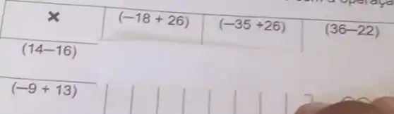 is
(-18+26)
(-35+26)
(36-22)
(14-16)
(-9+13)