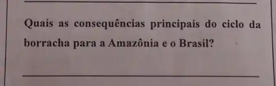 Quais as consequências principais do ciclo da
borracha para a Amazônia e 0 Brasil?
__